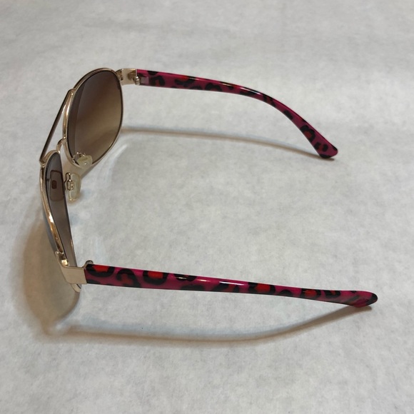 Betsy Johnson Gold Frame Pink and Black Animal Print Arm Sunglasses - Picture 5 of 10